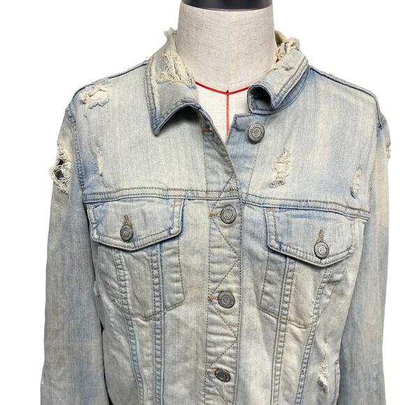 Aeropostale Womens Size L Distressed Denim Button Up Jacket - Picture 4 of 9